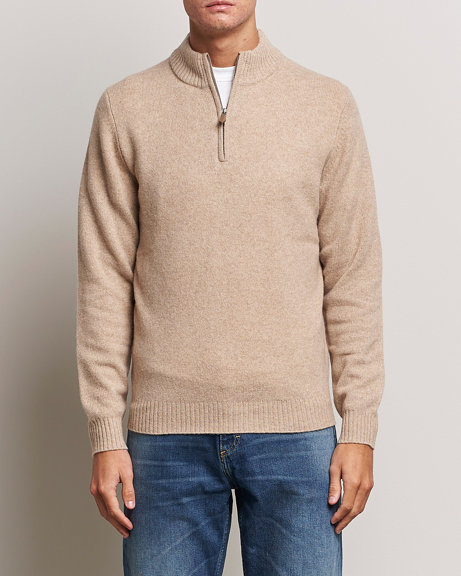 Herre | Gensere | Stenströms | Patterned Yak Merino Half-Zip Beige