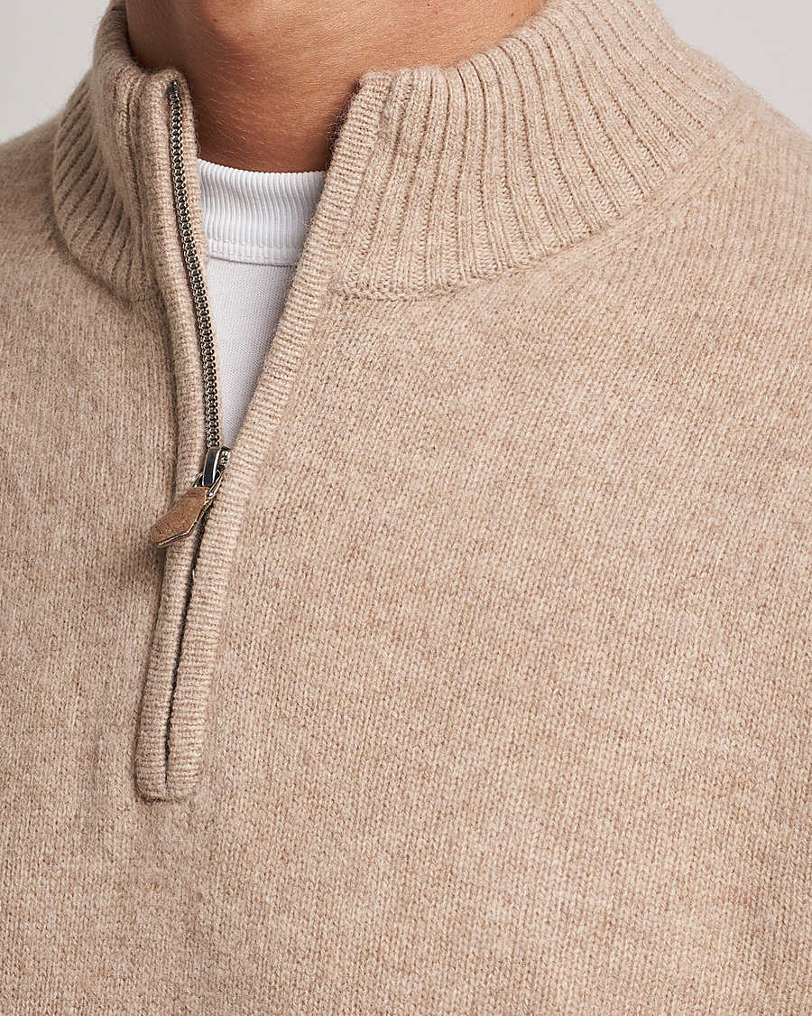 Herre | Gensere | Stenströms | Patterned Yak Merino Half-Zip Beige