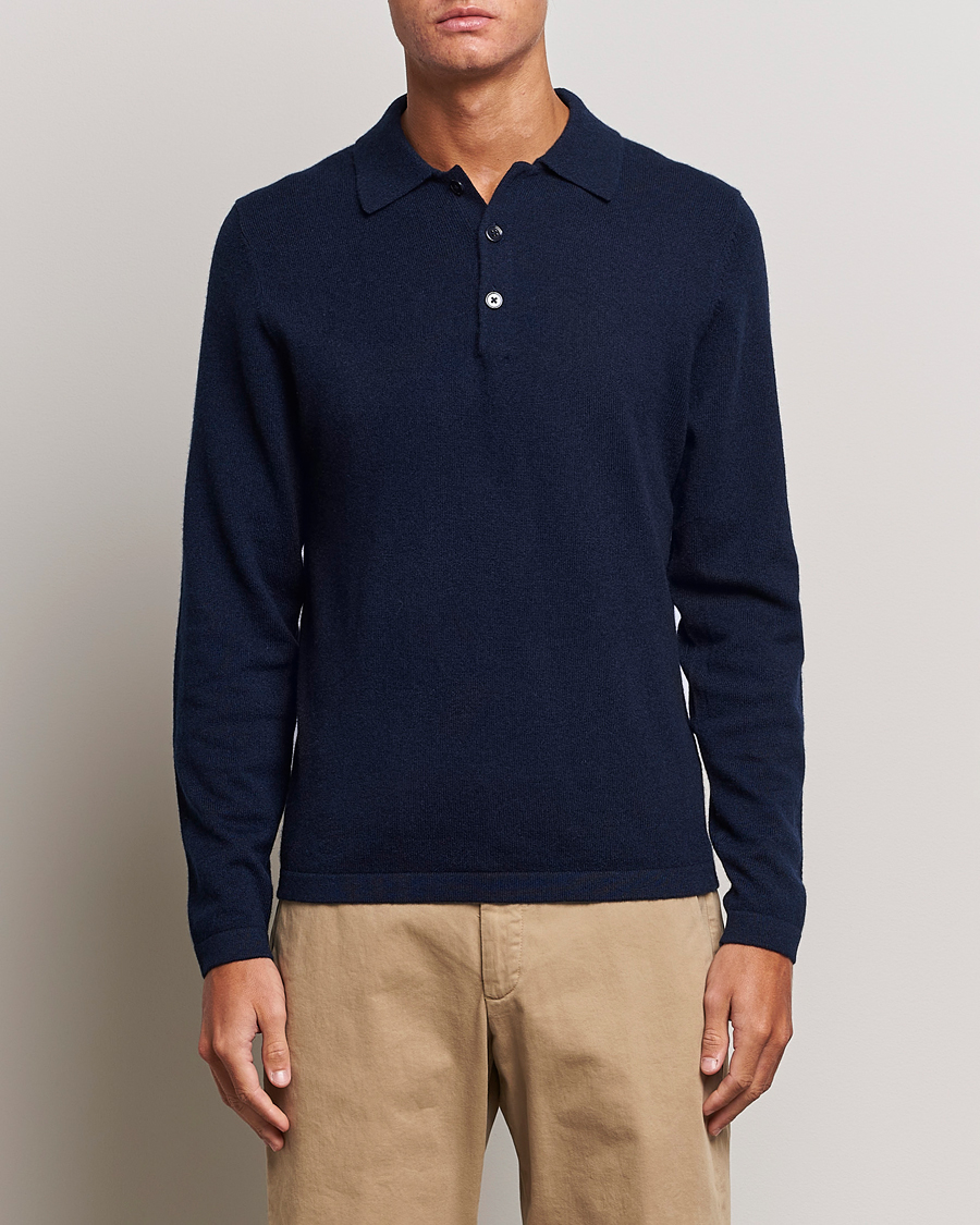 Herre | Gensere | Stenströms | Cashmere Poloshirt Navy