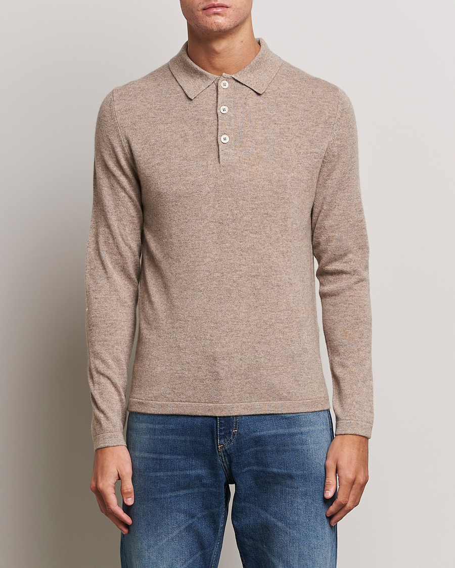 Herre | Gensere | Stenströms | Cashmere Poloshirt Beige