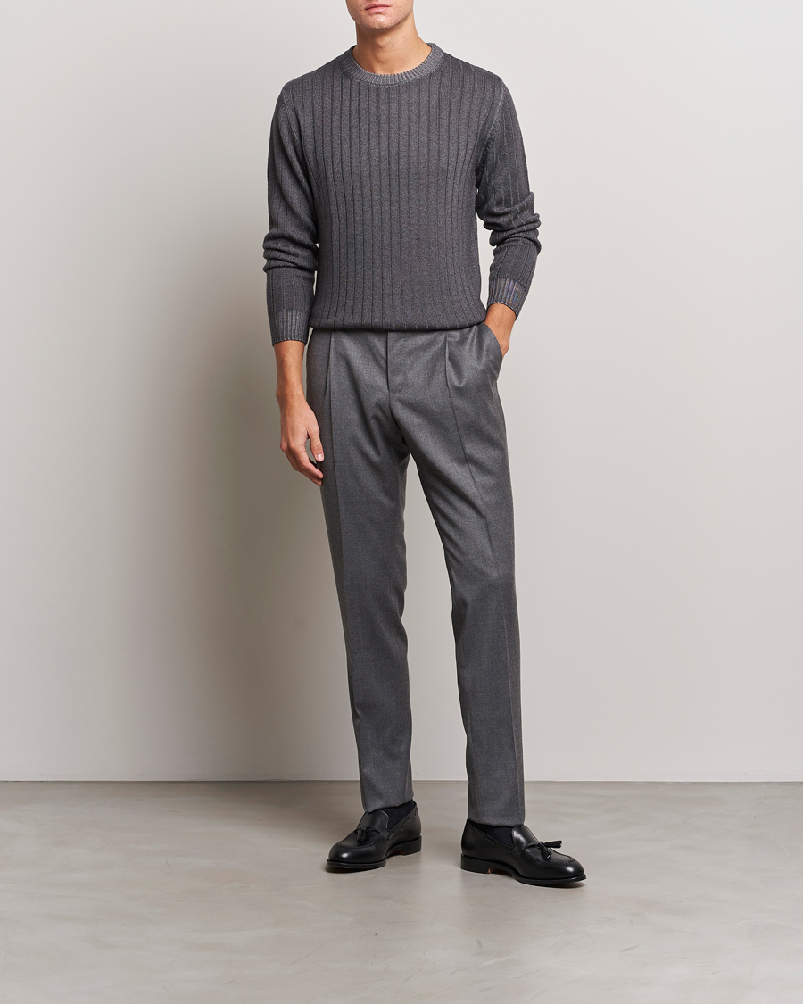 Herre | Gensere | Stenströms | Garment Dyed Ribbed Merino Wool Crewneck Grey