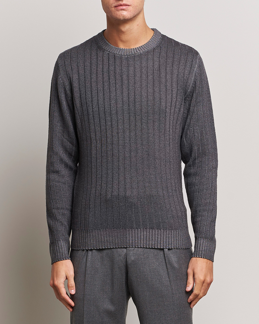 Herre |  | Stenströms | Garment Dyed Ribbed Merino Wool Crewneck Grey
