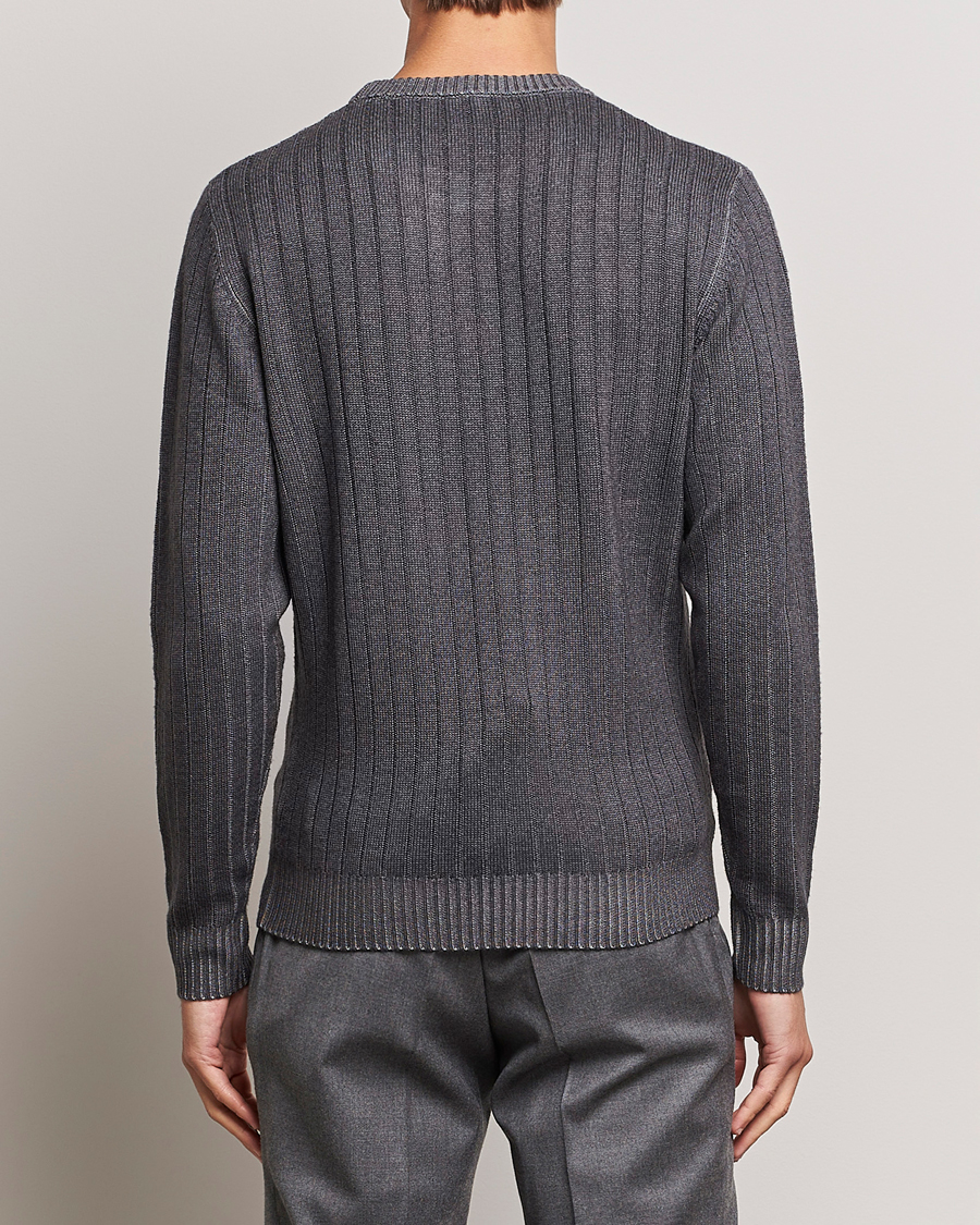 Herre | Gensere | Stenströms | Garment Dyed Ribbed Merino Wool Crewneck Grey