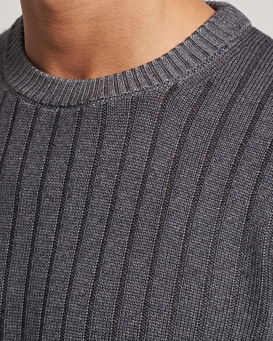 Herre | Gensere | Stenströms | Garment Dyed Ribbed Merino Wool Crewneck Grey