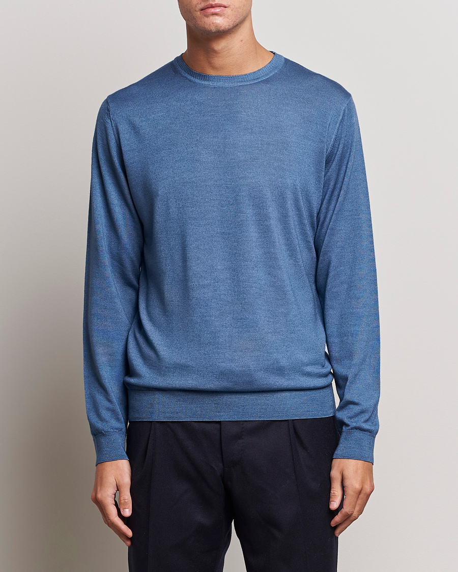 Herre |  | Stenströms | Garment Dyed Merino Wool Crewneck Blue