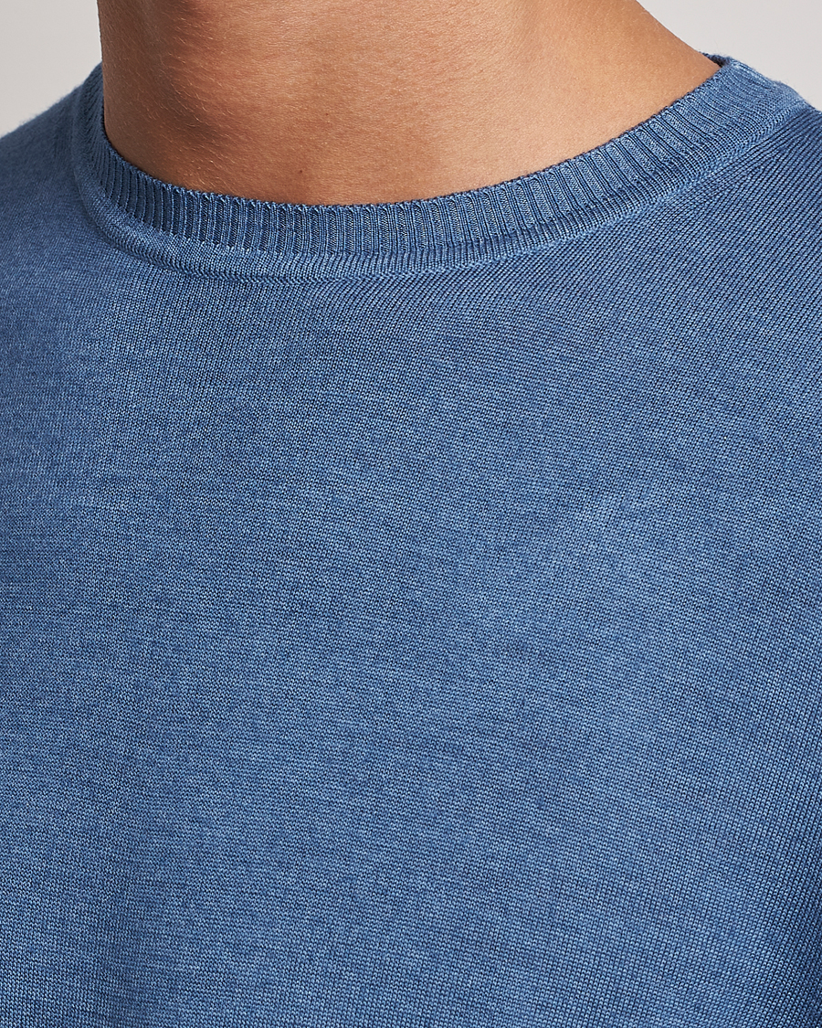 Herre | Gensere | Stenströms | Garment Dyed Merino Wool Crewneck Blue