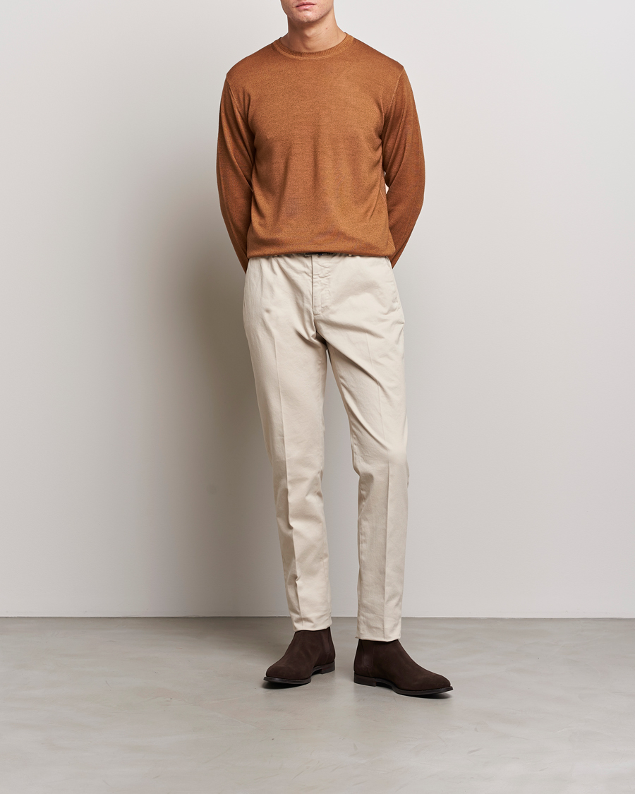 Herre | Gensere | Stenströms | Garment Dyed Merino Wool Crewneck Rust