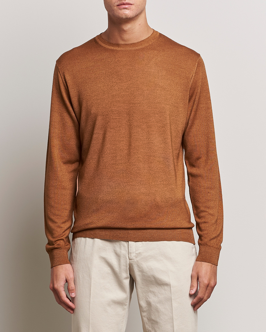 Herre | Gensere | Stenströms | Garment Dyed Merino Wool Crewneck Rust