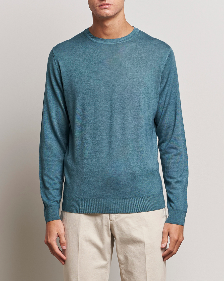 Herre |  | Stenströms | Garment Dyed Merino Wool Crewneck Petrol