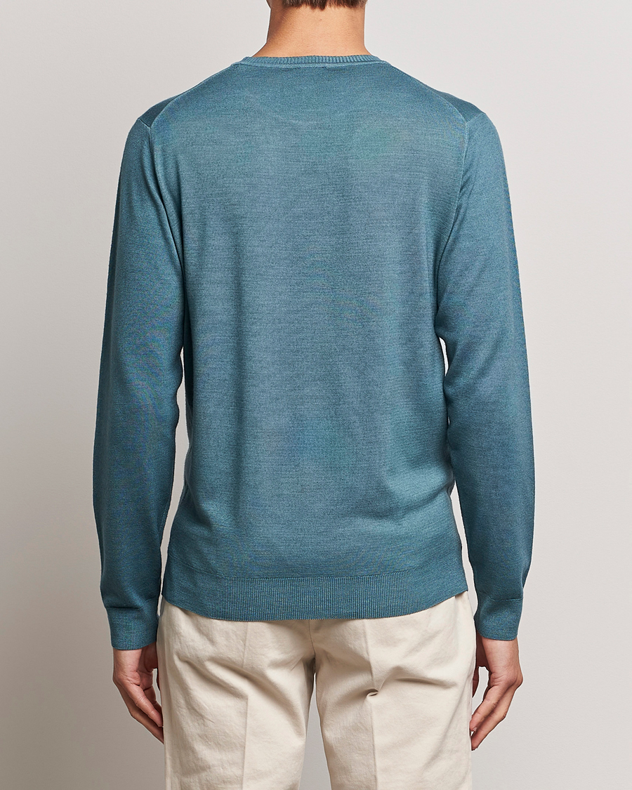 Herre | Gensere | Stenströms | Garment Dyed Merino Wool Crewneck Petrol