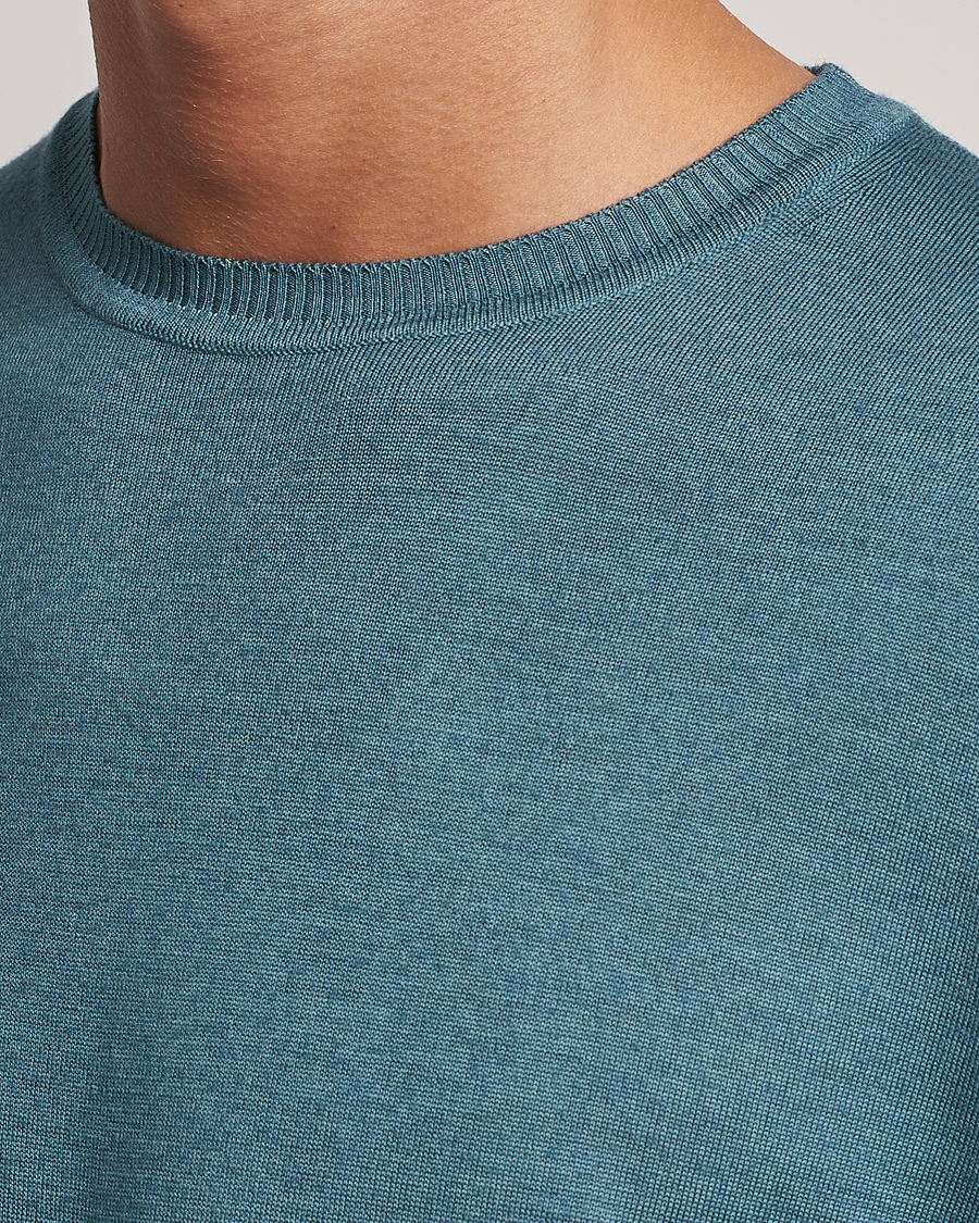 Herre | Gensere | Stenströms | Garment Dyed Merino Wool Crewneck Petrol