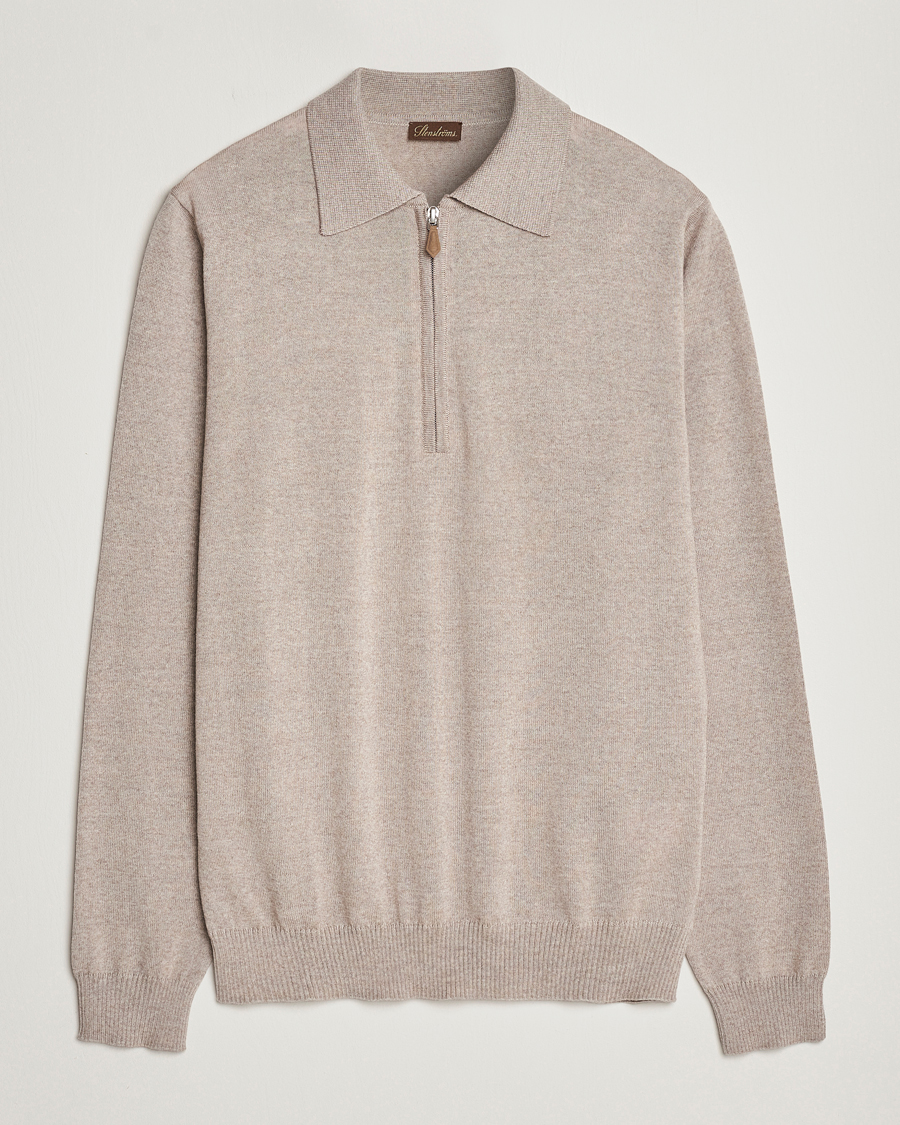 Herre | Gensere | Stenströms | Merino Wool Zip Polo Beige
