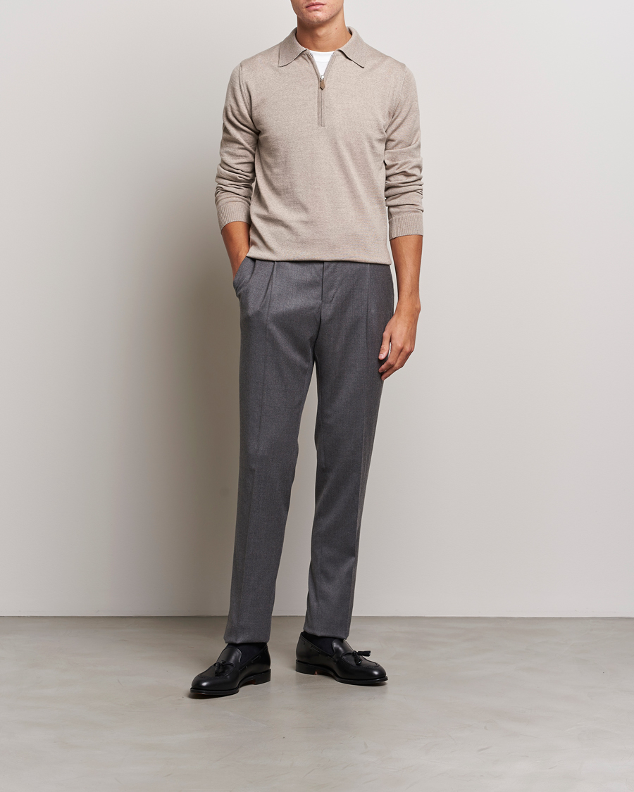Herre | Gensere | Stenströms | Merino Wool Zip Polo Beige