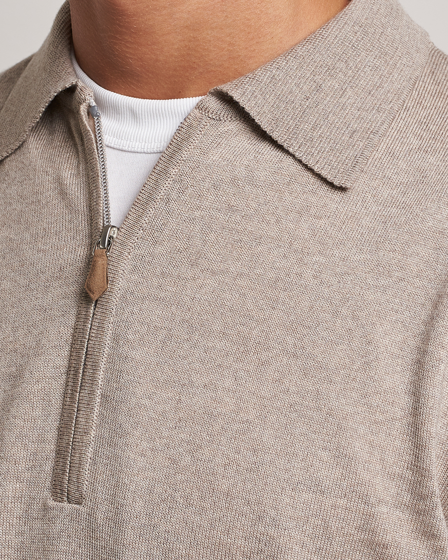 Herre | Gensere | Stenströms | Merino Wool Zip Polo Beige