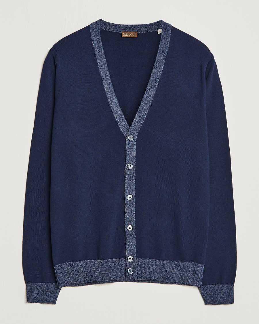 Herre | Gensere | Stenströms | Merino Wool Contrast Cardigan Navy