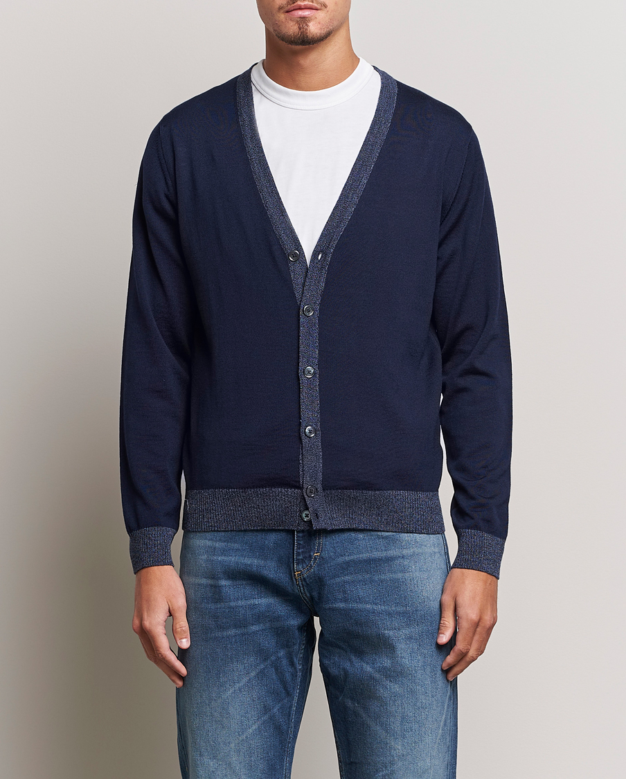 Herre | Gensere | Stenströms | Merino Wool Contrast Cardigan Navy