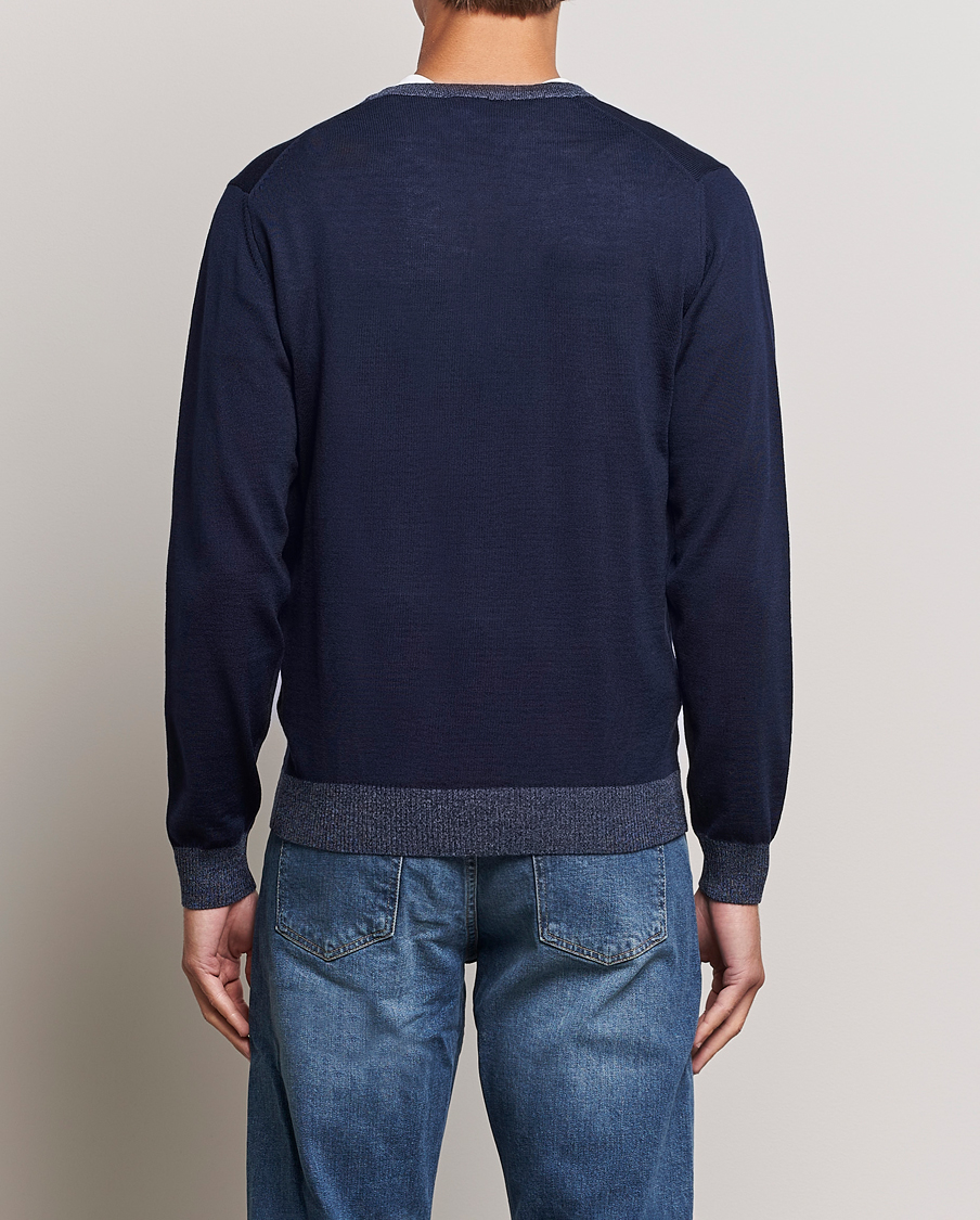 Herre | Gensere | Stenströms | Merino Wool Contrast Cardigan Navy