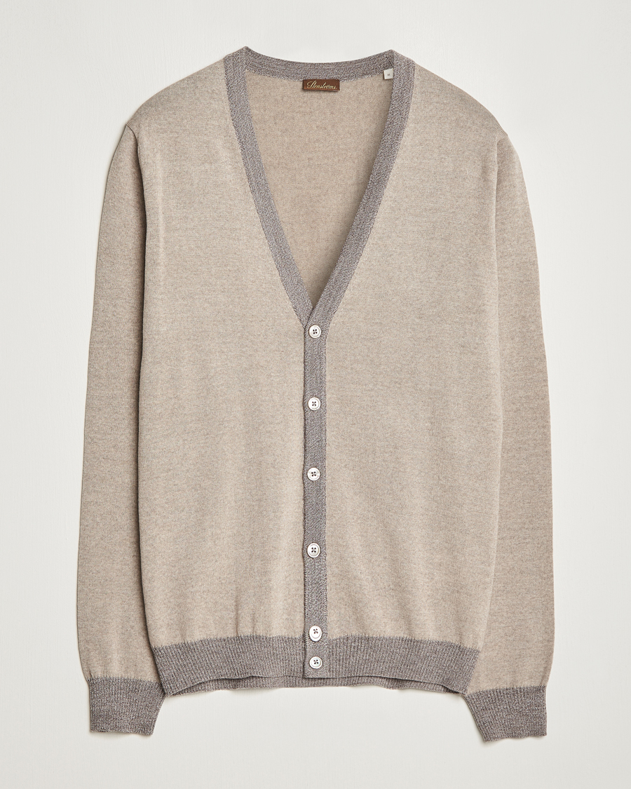 Herre | Gensere | Stenströms | Merino Wool Contrast Cardigan Beige