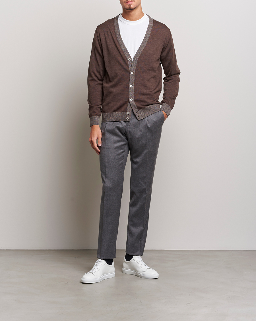 Herre | Gensere | Stenströms | Merino Wool Contrast Cardigan Brown