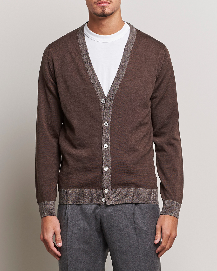 Herre | Stenströms | Stenströms | Merino Wool Contrast Cardigan Brown