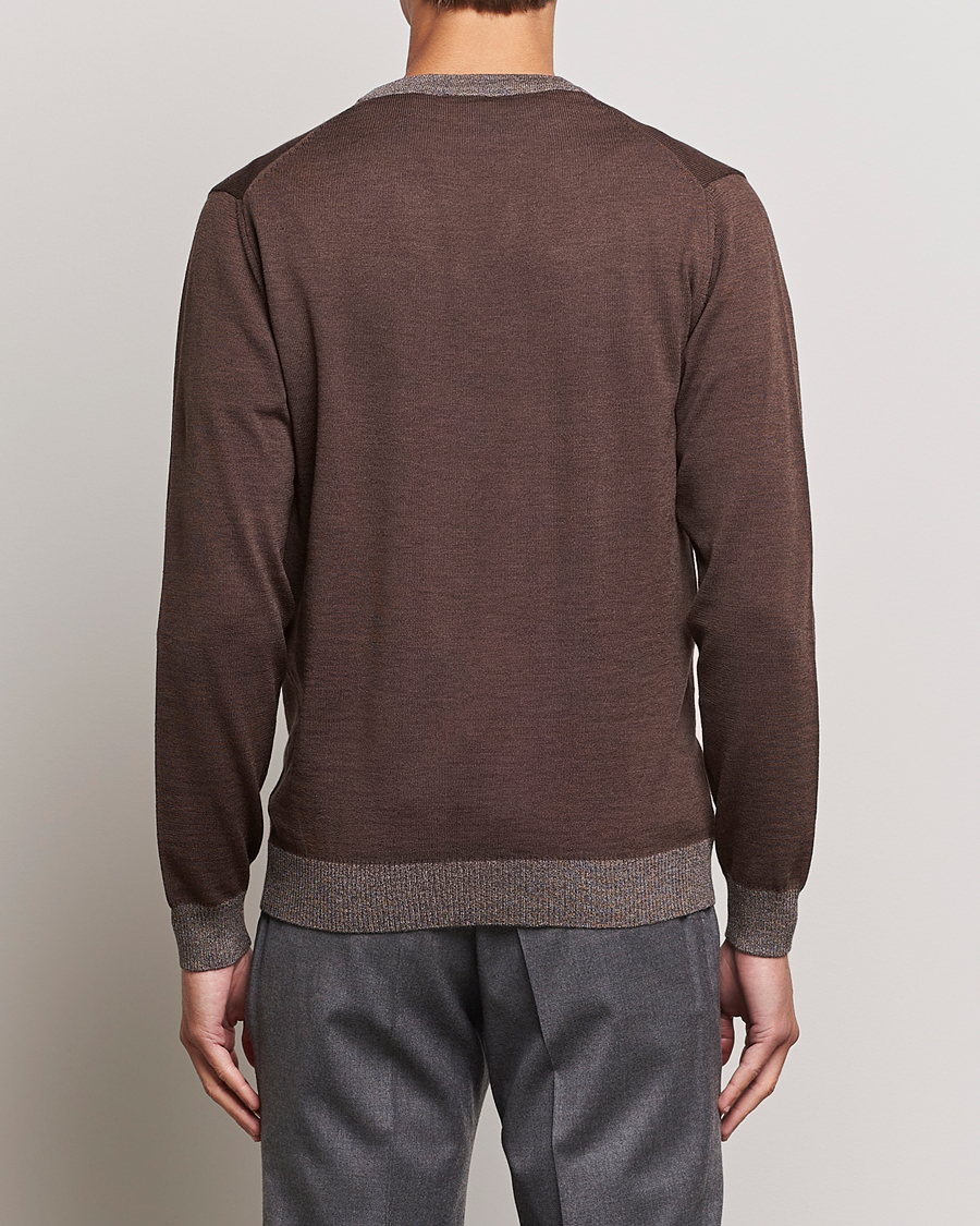 Herre | Gensere | Stenströms | Merino Wool Contrast Cardigan Brown