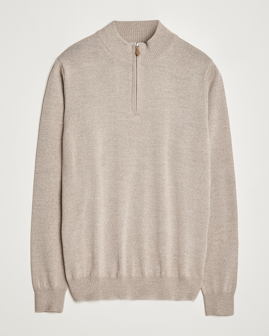 Herre | Gensere | Stenströms | Merino Half Zip Beige