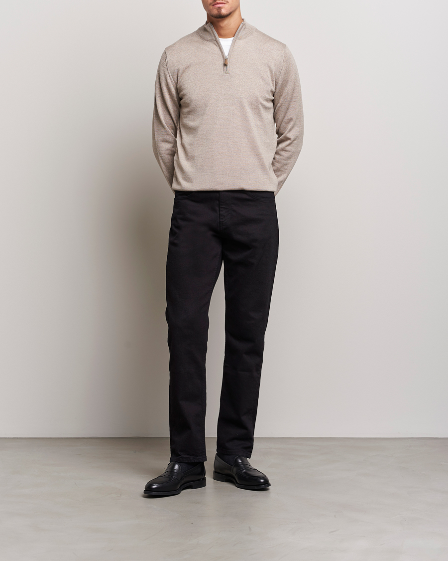 Herre | Gensere | Stenströms | Merino Half Zip Beige