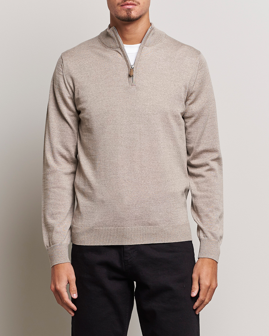 Herre | Gensere | Stenströms | Merino Half Zip Beige