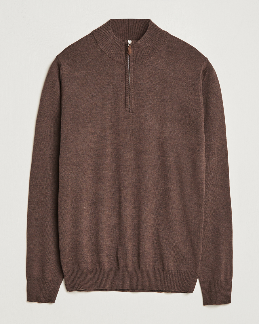 Herre | Gensere | Stenströms | Merino Half Zip Brown