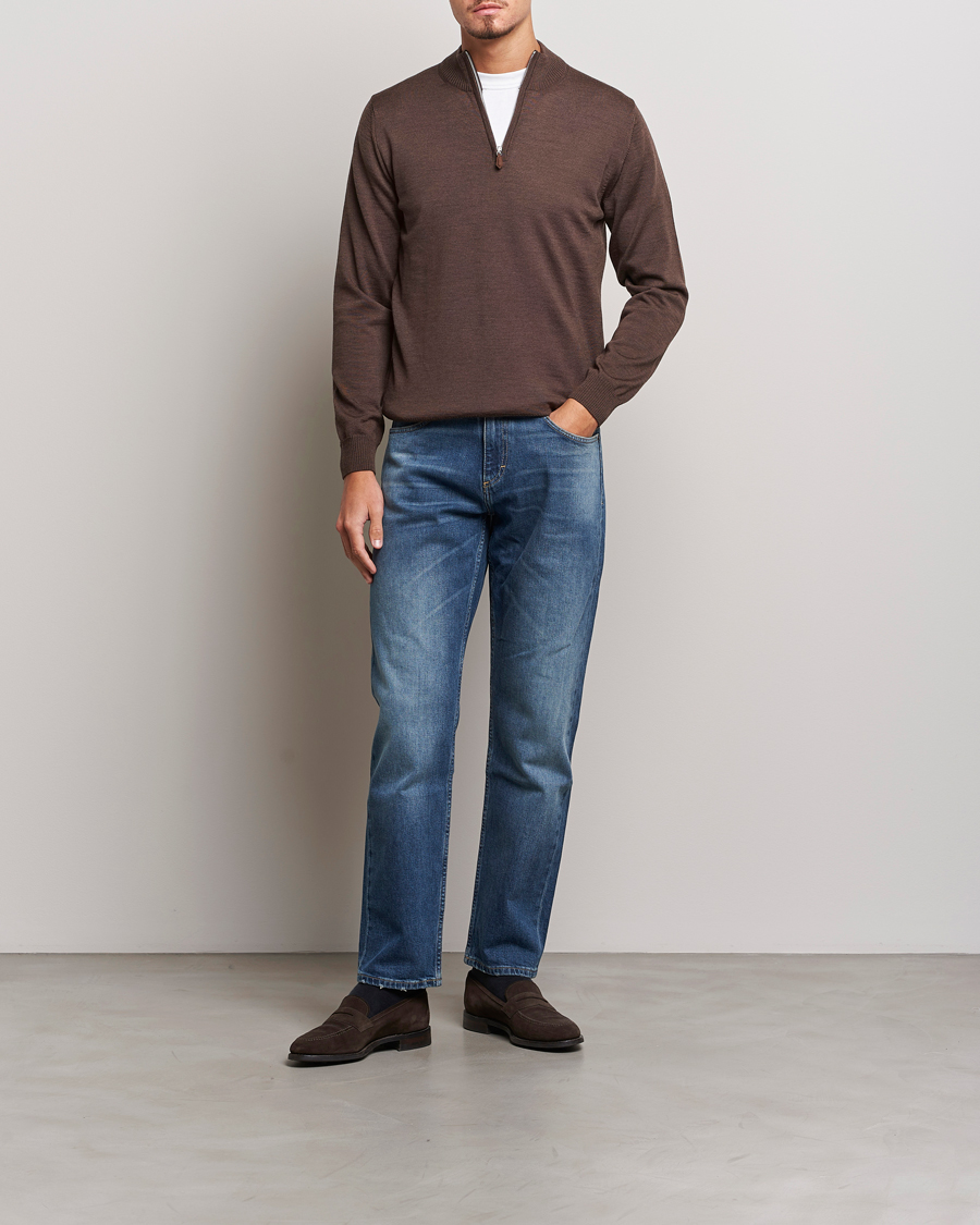 Herre | Gensere | Stenströms | Merino Half Zip Brown