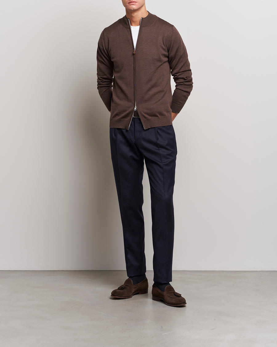 Herre | Gensere | Stenströms | Merino Full Zip Brown