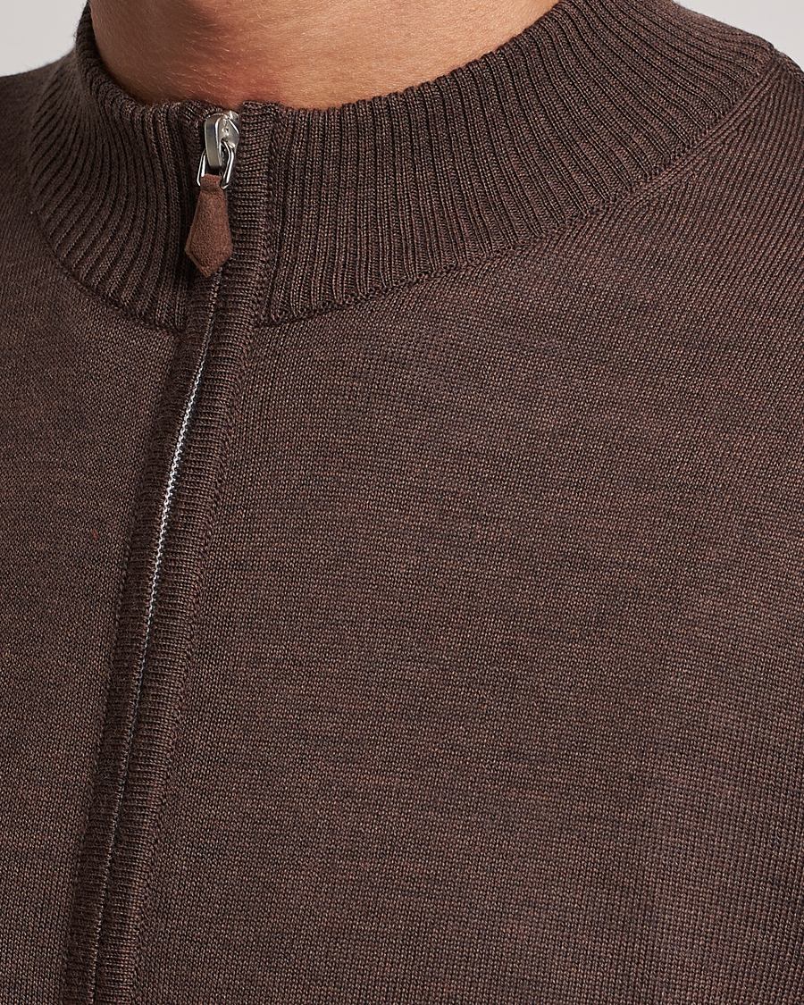 Herre | Gensere | Stenströms | Merino Full Zip Brown