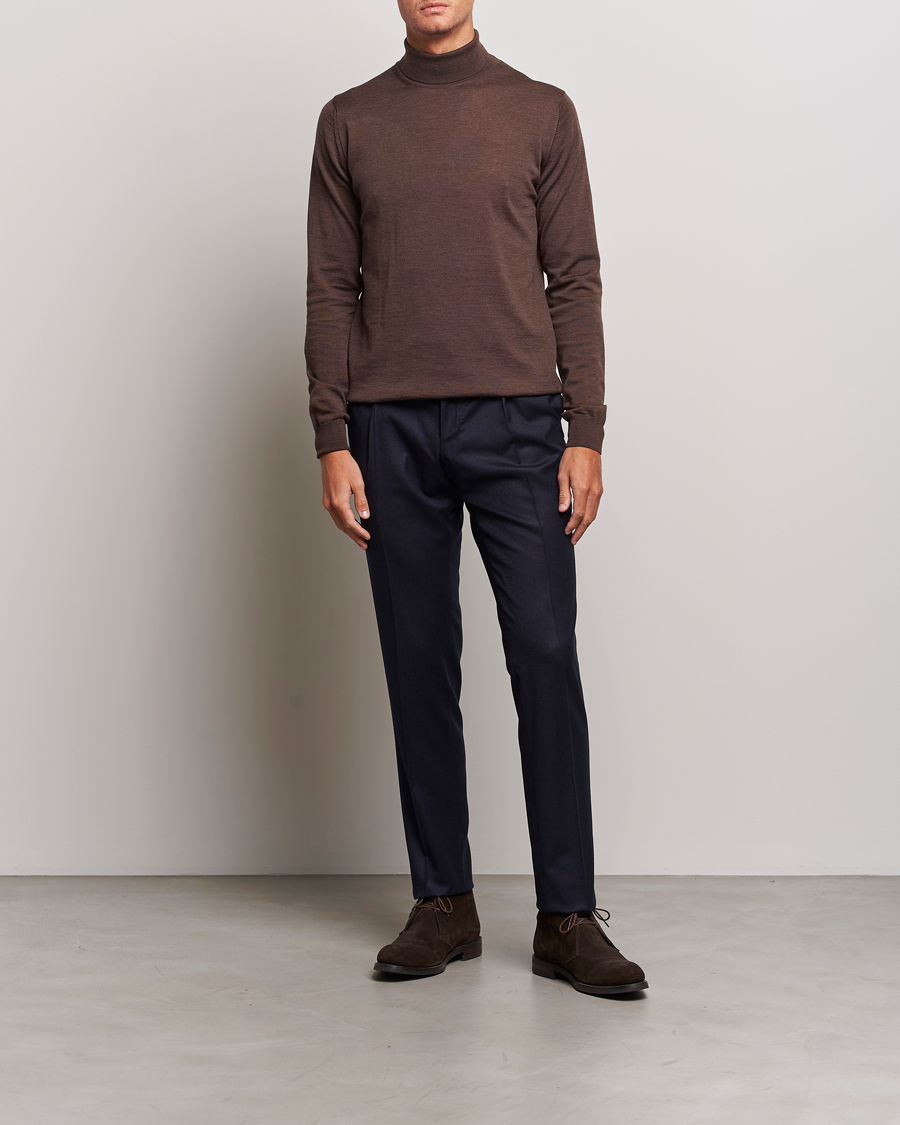 Herre | Gensere | Stenströms | Fine Merino Rollneck Brown