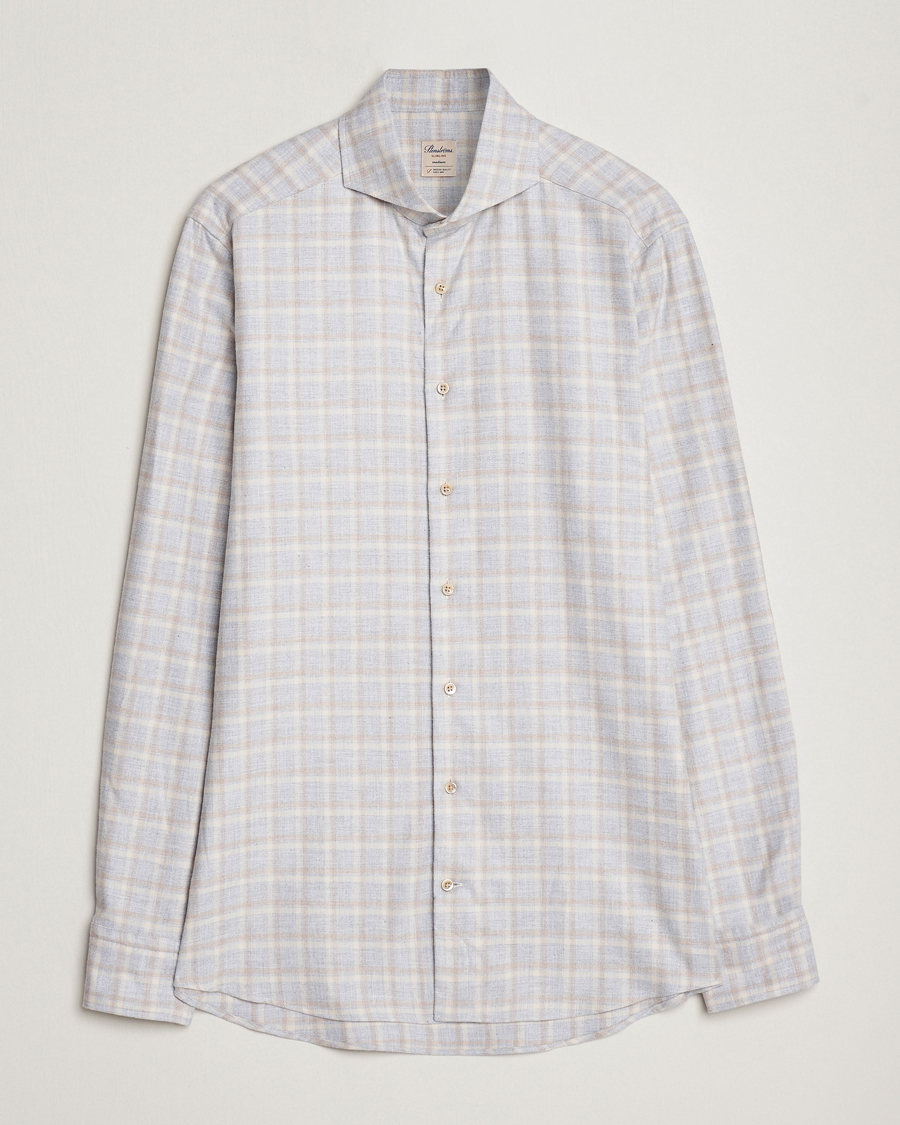 Herre | Skjorter | Stenströms | Slimline Checked Cut Away Flannel Shirt Light Grey