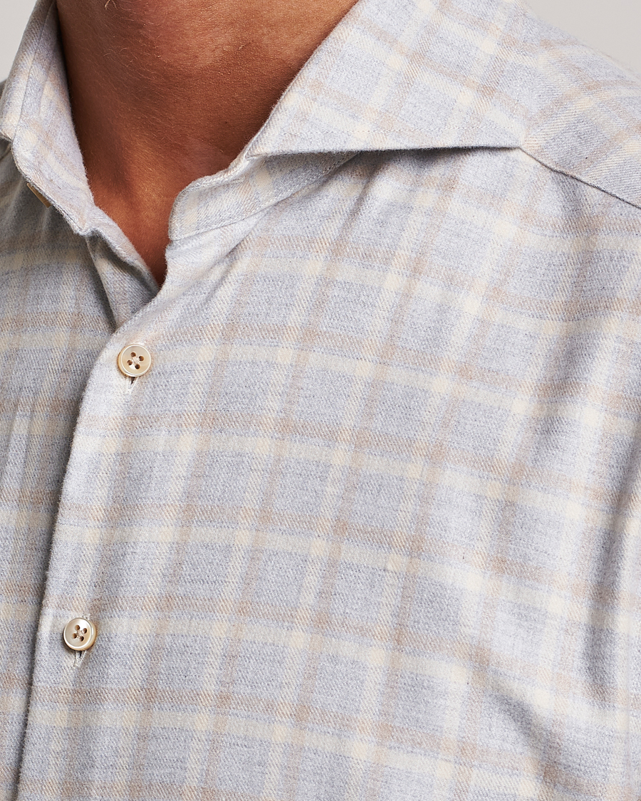 Herre | Skjorter | Stenströms | Slimline Checked Cut Away Flannel Shirt Light Grey