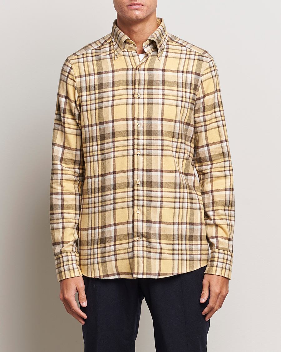 Herre |  | Stenströms | Slimline Checked Button Down Flannel Shirt Yellow
