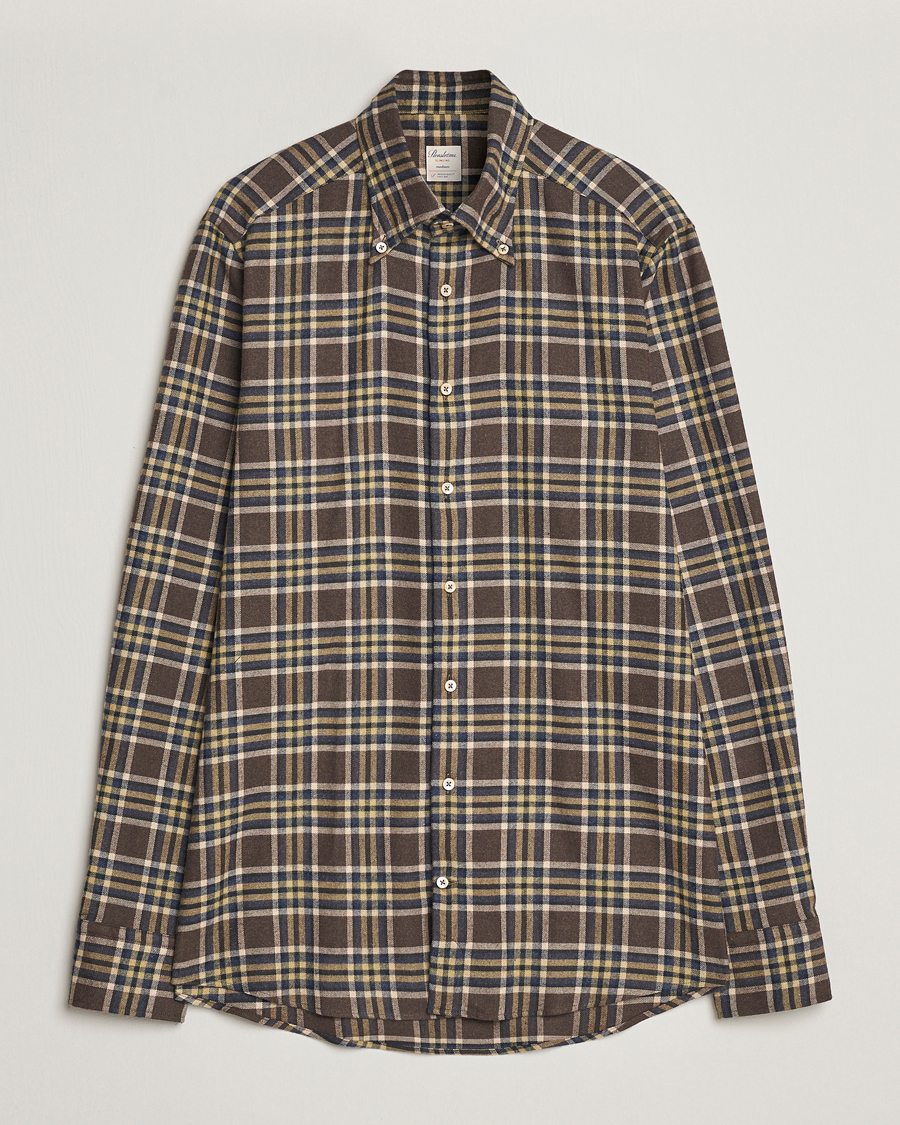 Herre | Skjorter | Stenströms | Slimline Checked Button Down Flannel Shirt Brown