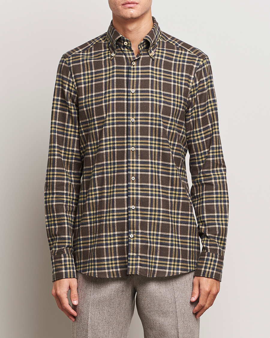 Herre |  | Stenströms | Slimline Checked Button Down Flannel Shirt Brown