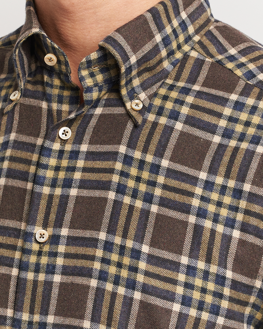 Herre | Skjorter | Stenströms | Slimline Checked Button Down Flannel Shirt Brown