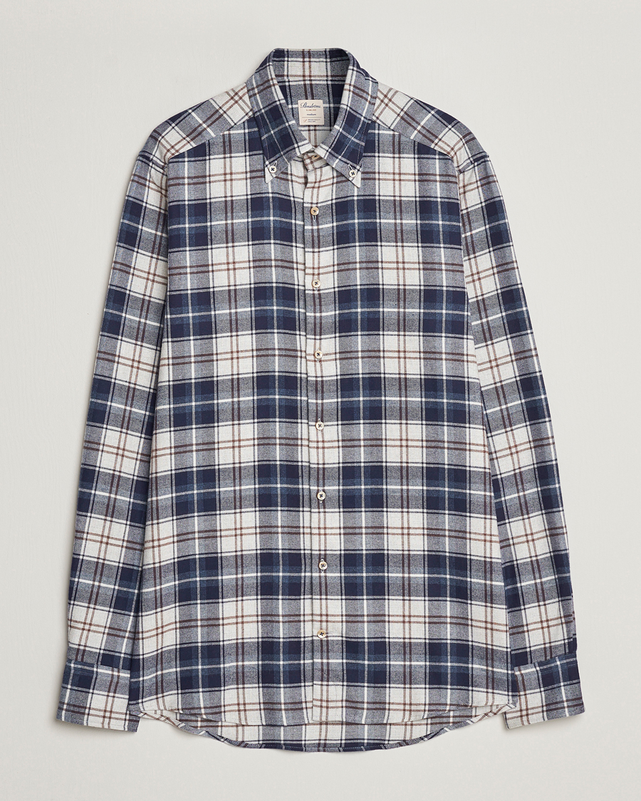 Herre | Skjorter | Stenströms | Slimline Checked Button Down Flannel Shirt Blue