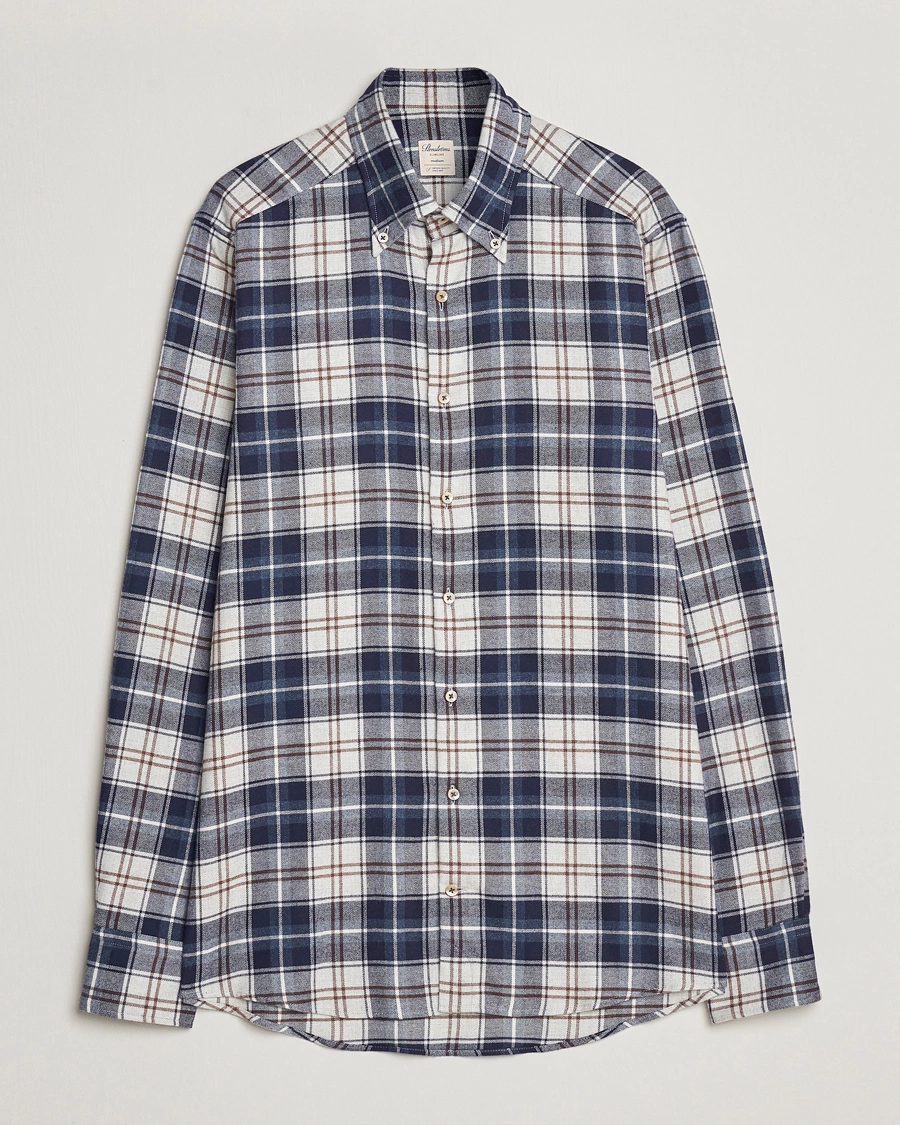 Herre | Skjorter | Stenströms | Slimline Checked Button Down Flannel Shirt Blue