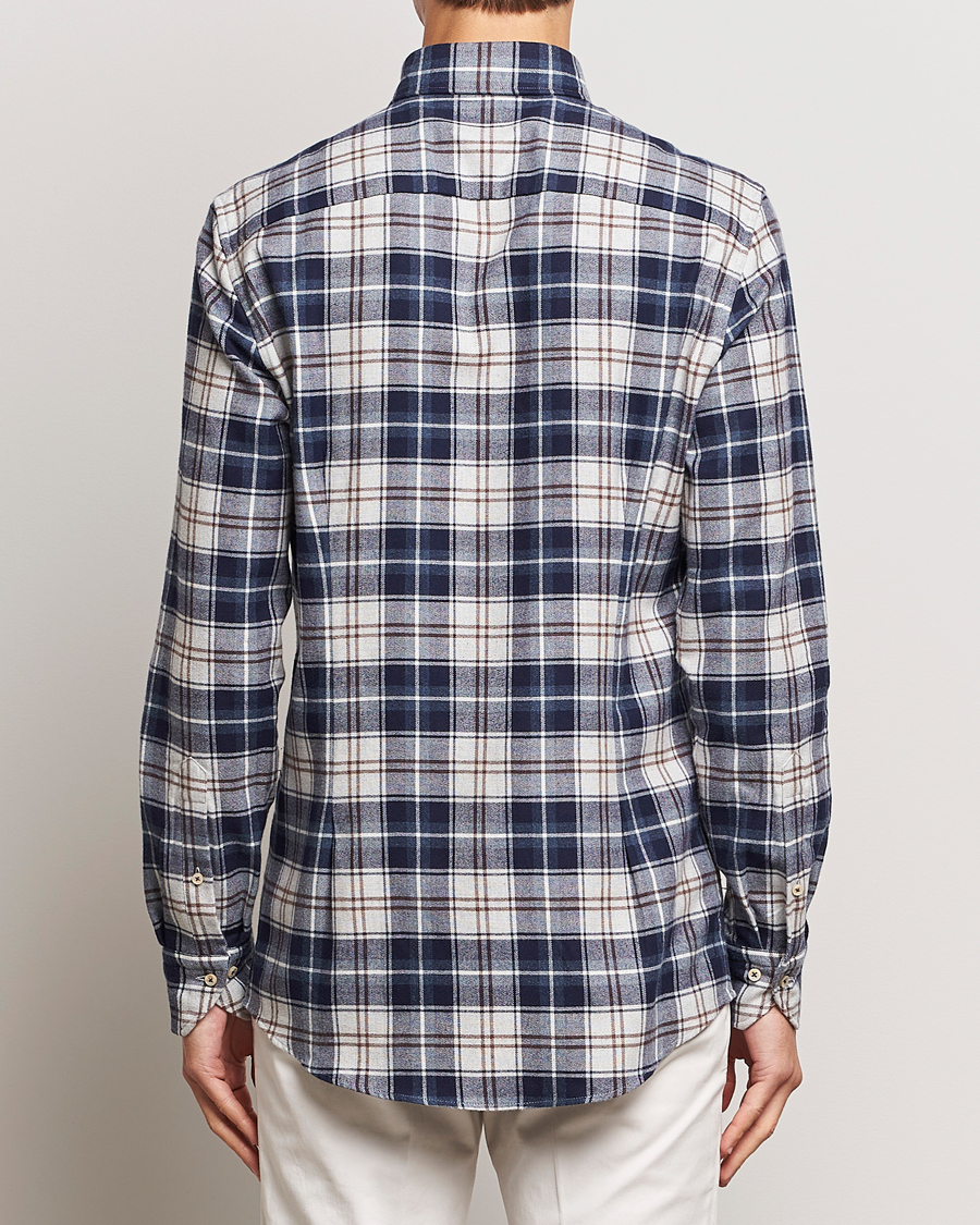 Herre | Skjorter | Stenströms | Slimline Checked Button Down Flannel Shirt Blue