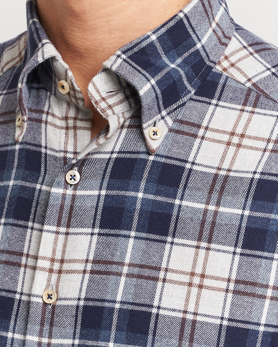 Herre | Skjorter | Stenströms | Slimline Checked Button Down Flannel Shirt Blue