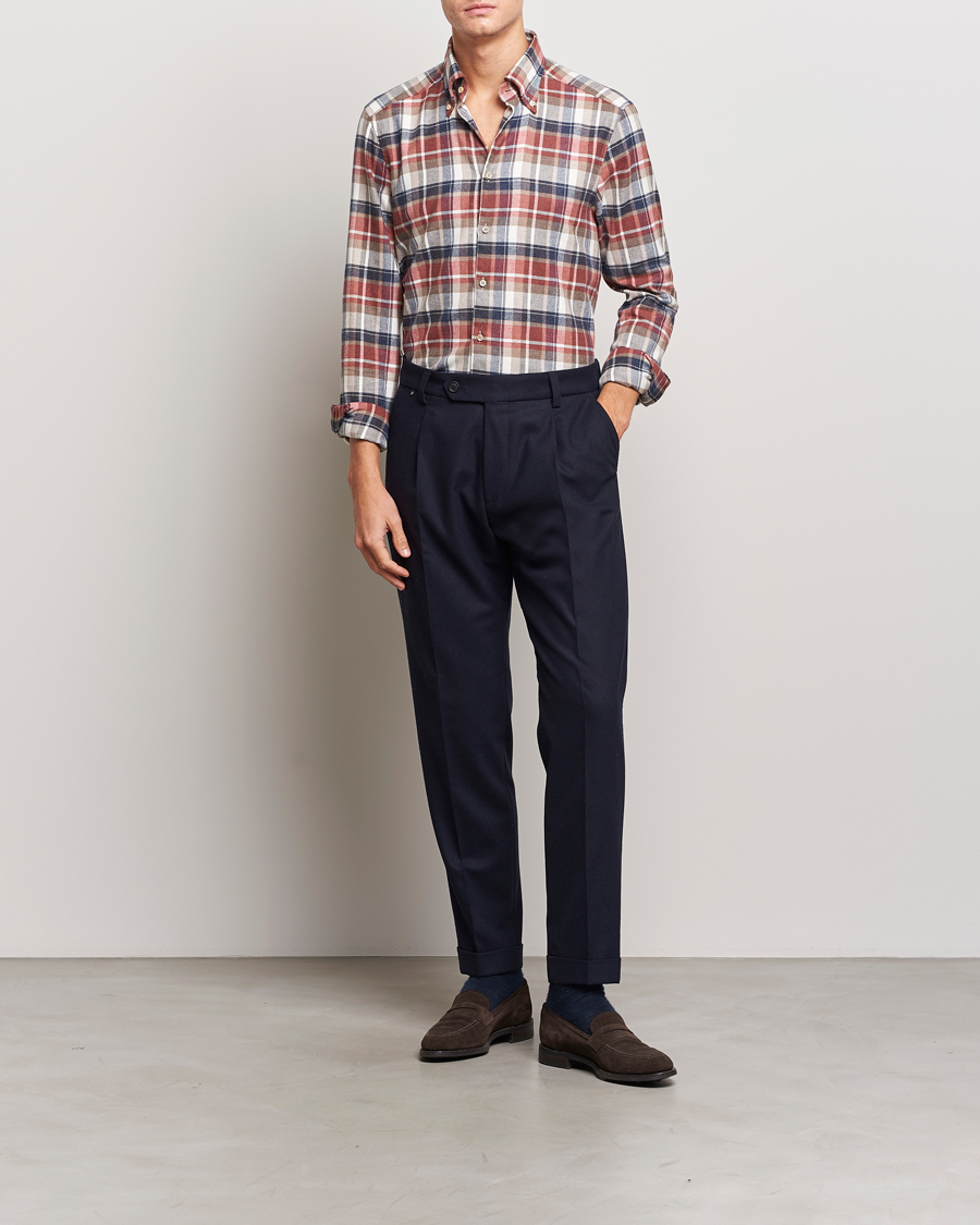 Herre | Skjorter | Stenströms | Slimline Checked Button Down Flannel Shirt Red