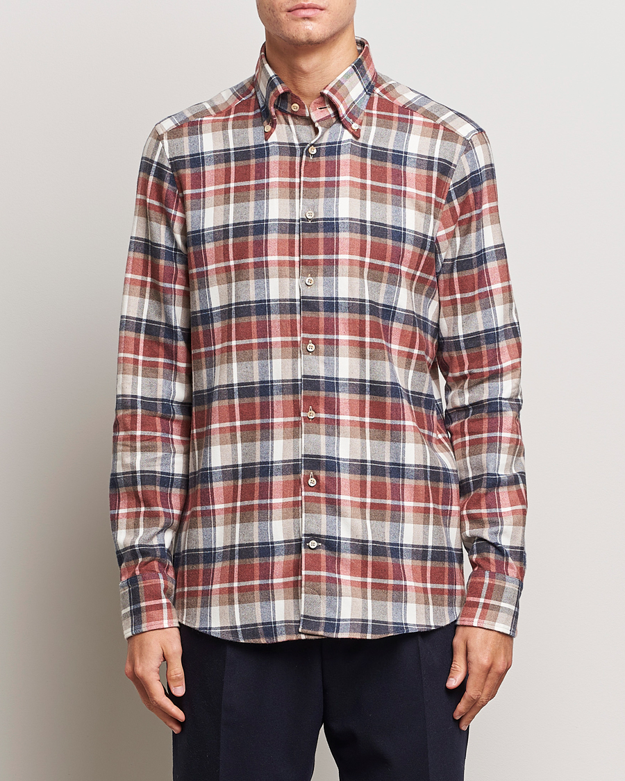 Herre | Skjorter | Stenströms | Slimline Checked Button Down Flannel Shirt Red