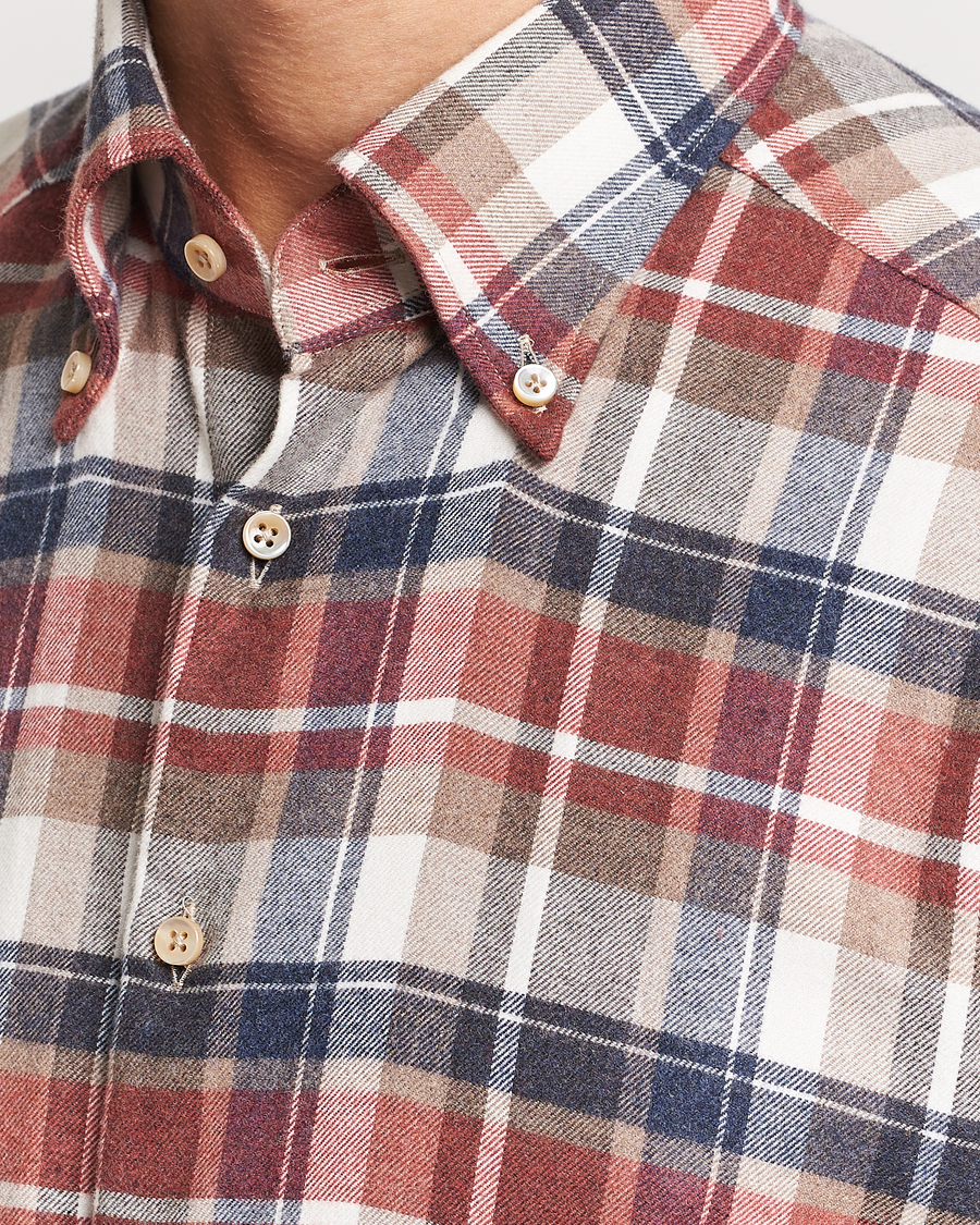 Herre | Skjorter | Stenströms | Slimline Checked Button Down Flannel Shirt Red