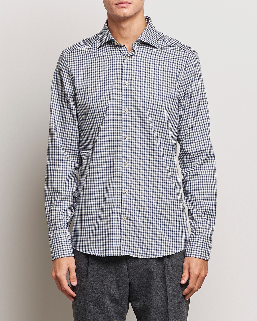 Herre | Flanellskjorter | Stenströms | Slimline Small Checked Flannel Shirt Blue/Grey