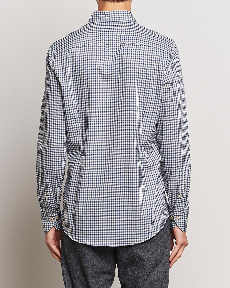 Herre | Skjorter | Stenströms | Slimline Small Checked Flannel Shirt Blue/Grey