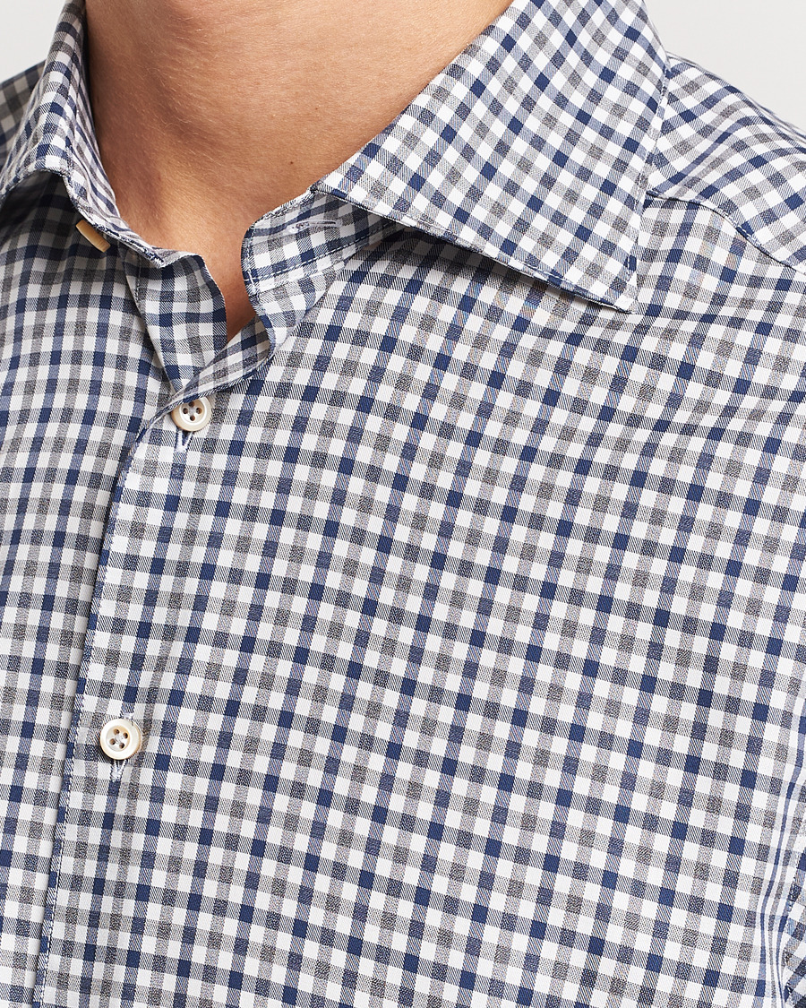 Herre | Skjorter | Stenströms | Slimline Small Checked Flannel Shirt Blue/Grey