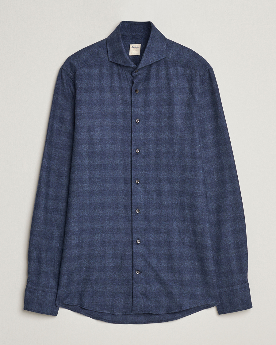Herre | Skjorter | Stenströms | Slimline Checked Cut Away Flannel Shirt Navy